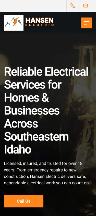 Mobile version of the redesigned electrician website