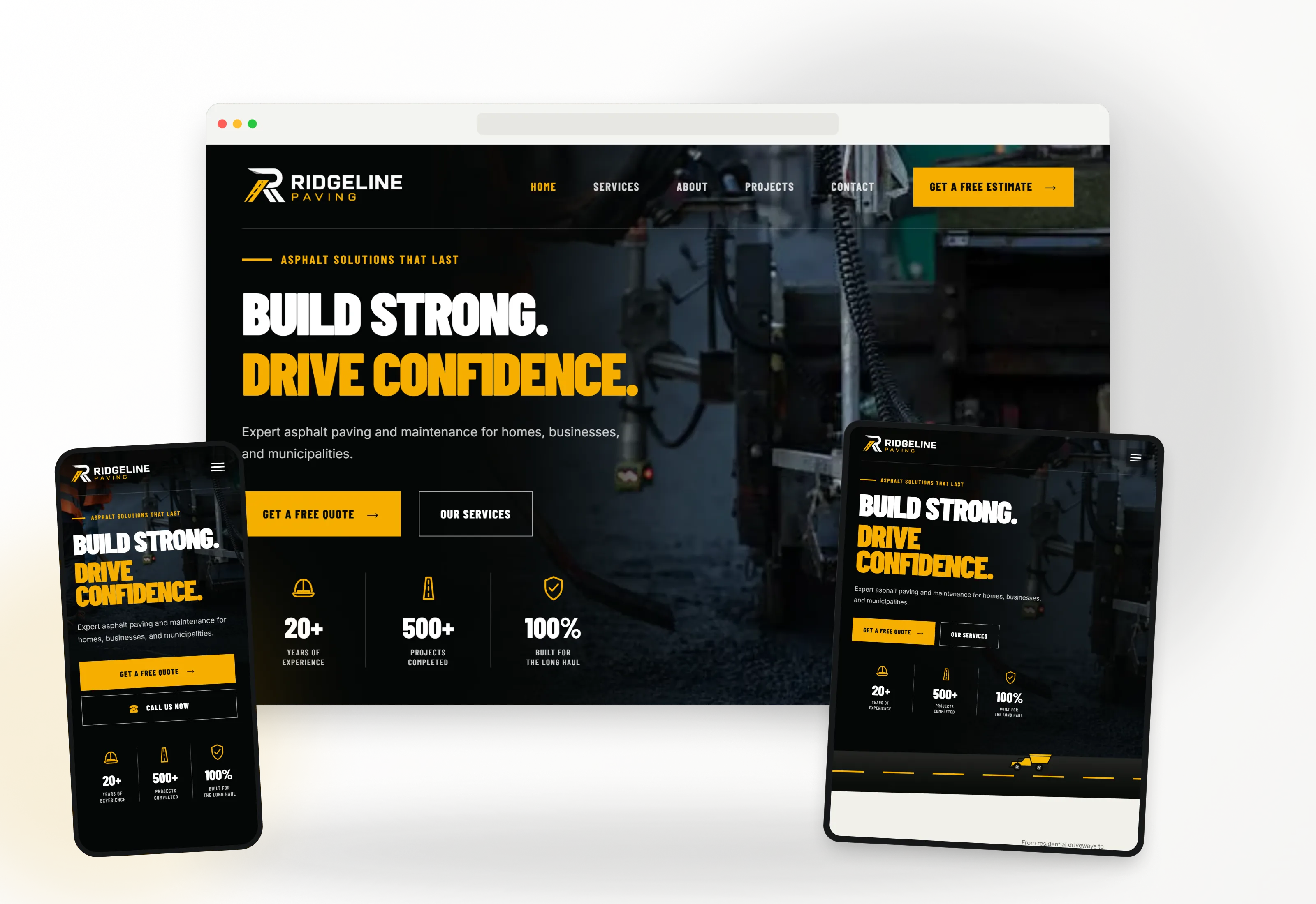 Ridgeline Paving website displayed on desktop, tablet, and mobile devices