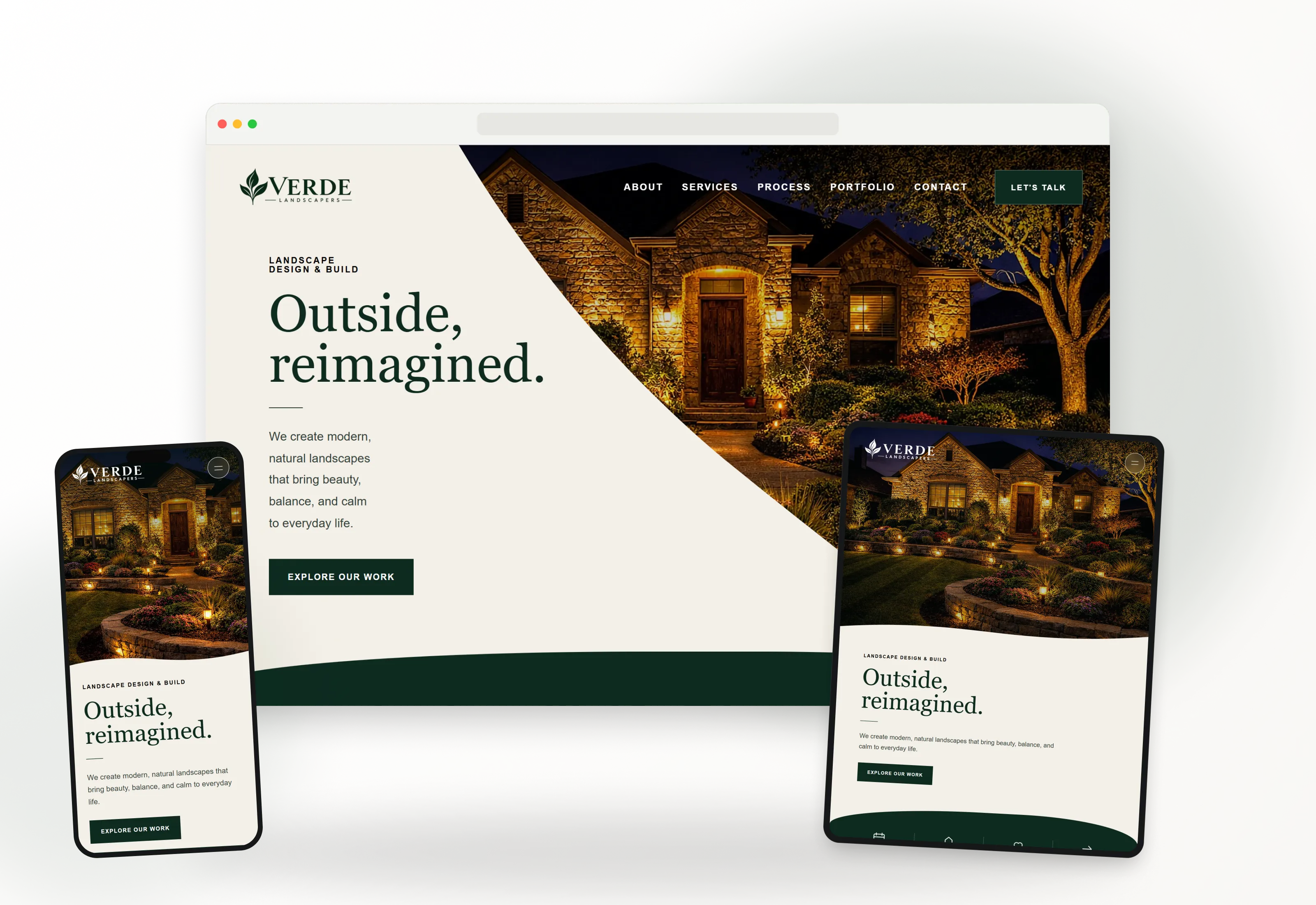 Verde Landscapers website displayed on desktop, tablet, and mobile devices